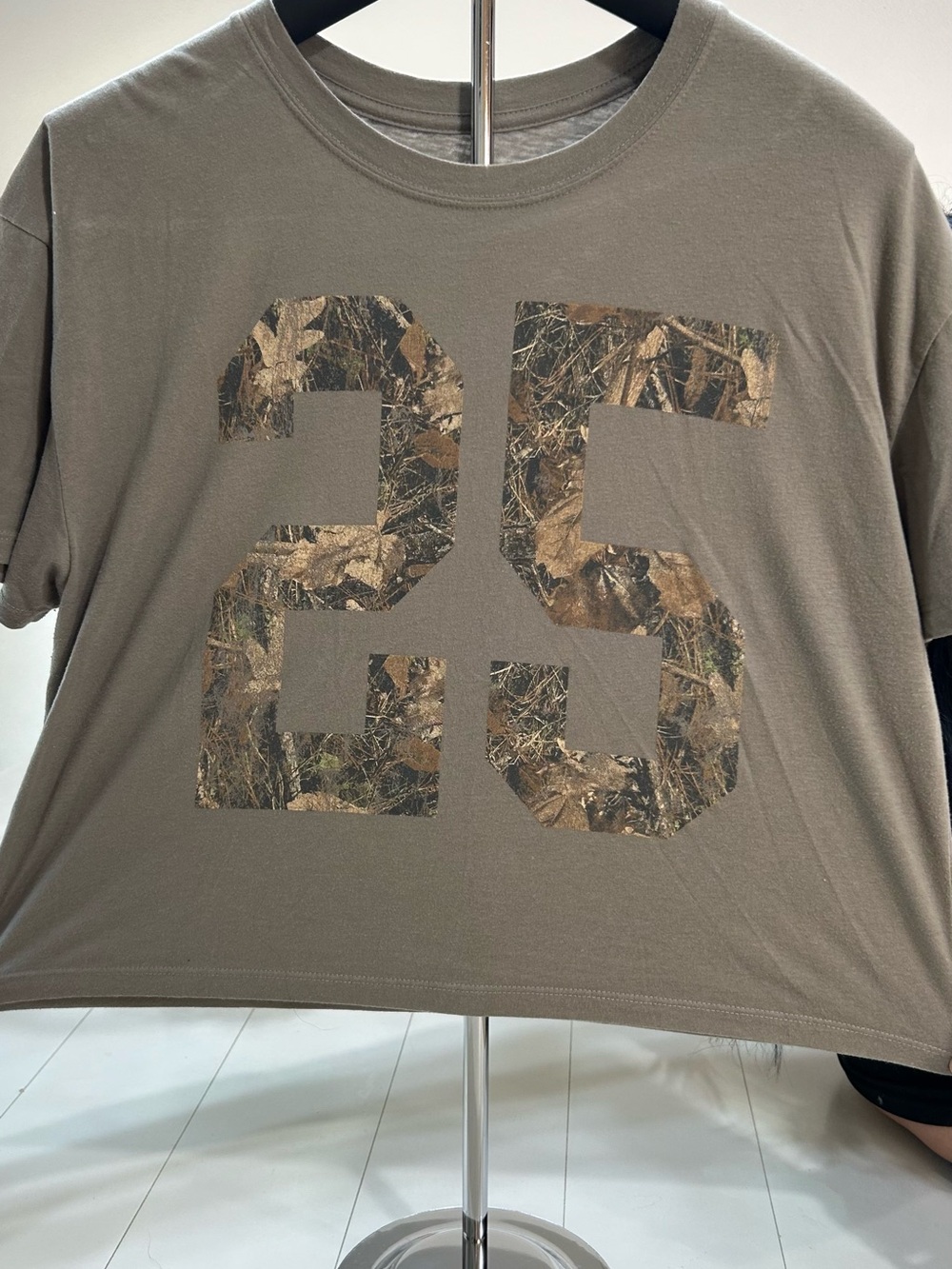 Woman’s Olive Graphic Tee with Camo '25' Print